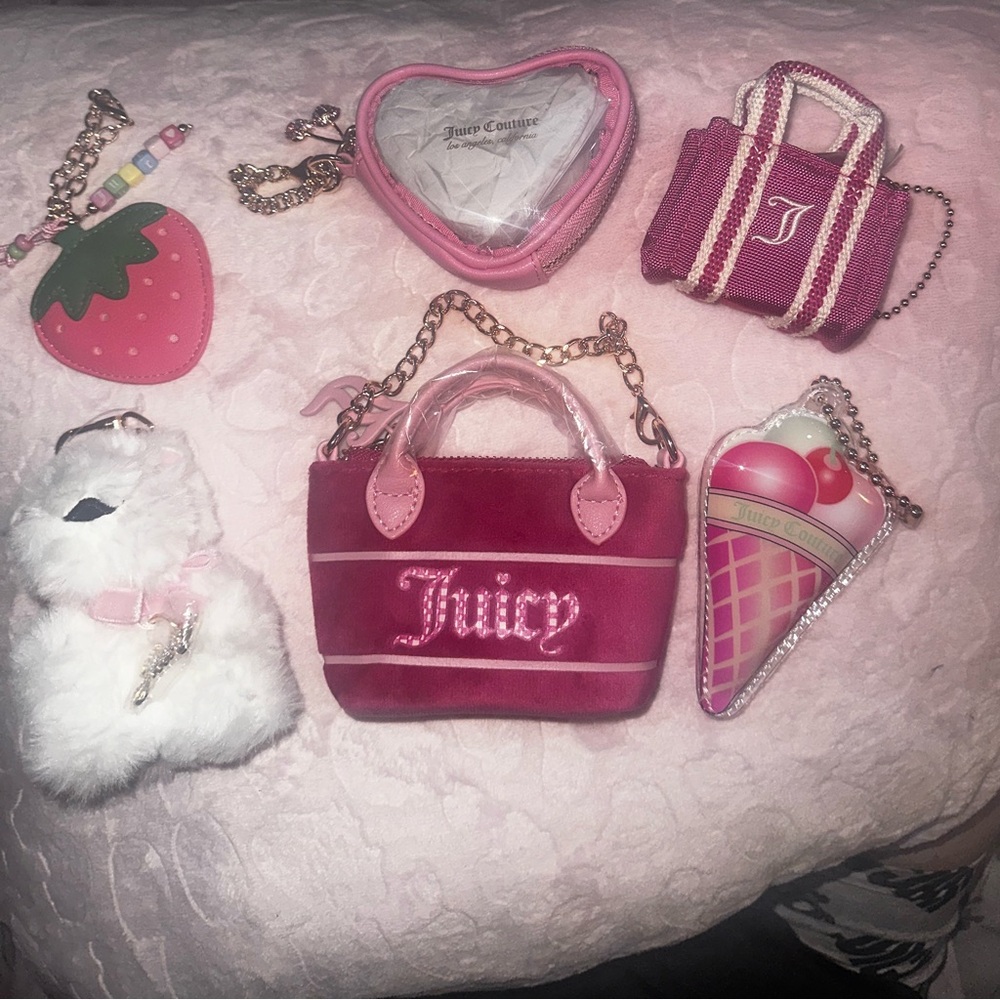 Juicy Couture pink bag charm keychain set